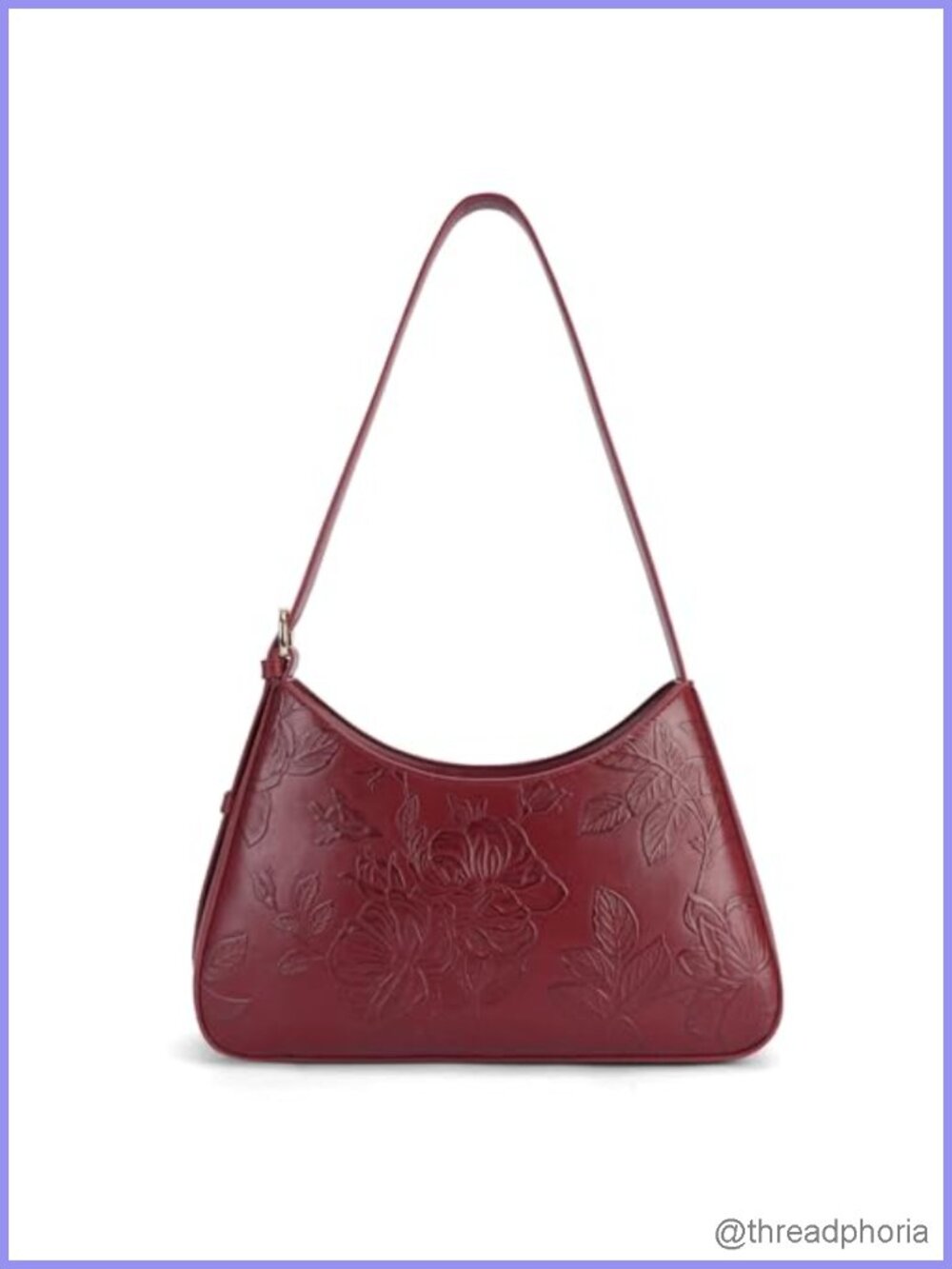 Vegan Leather Crescent Hobo Bag Embossed Design Shoulder Purse Gold Hardware